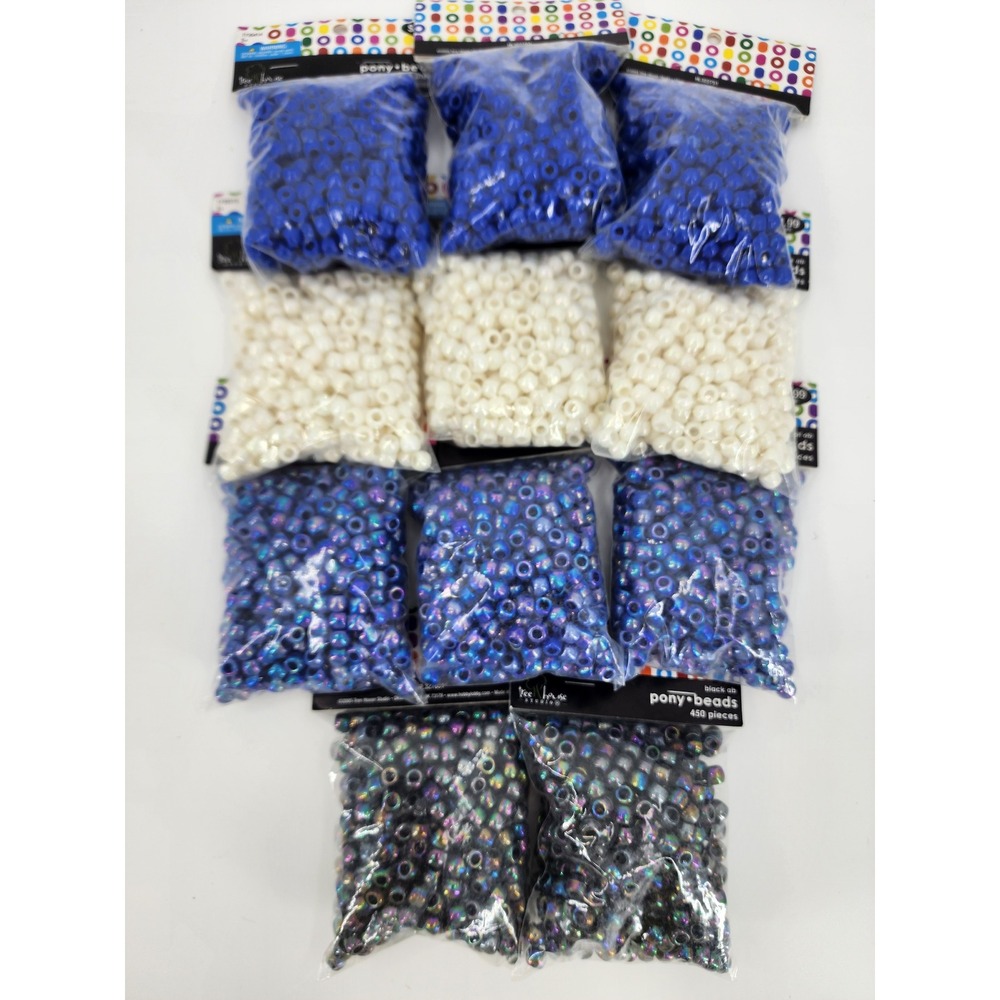 Tree House Studio Pony Beads Lot 11 Packs 4950pc Royal Blue White Black AB Kandi
